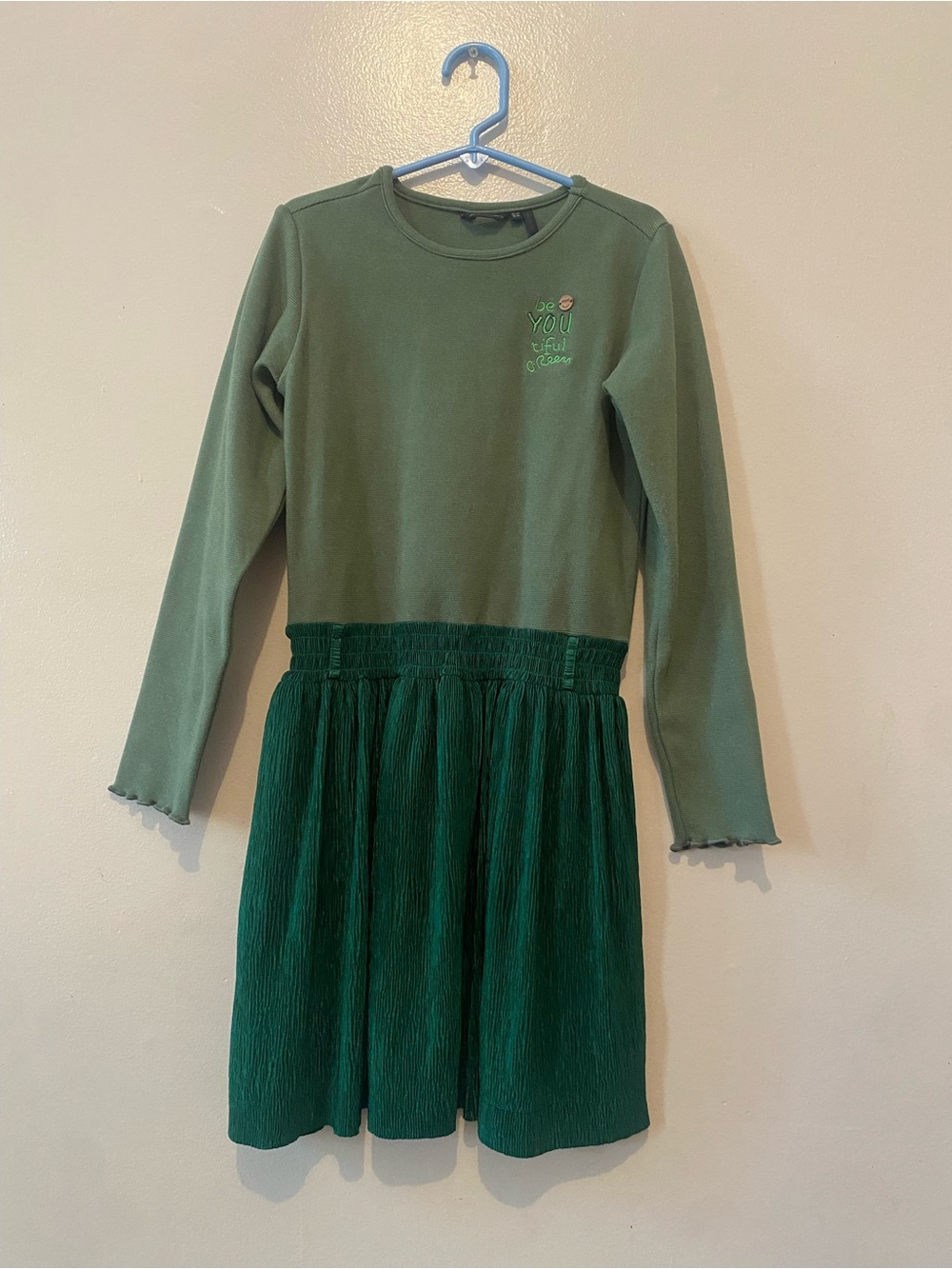 Girls' Olive & Dark Green Long-Sleeve Casual Dress